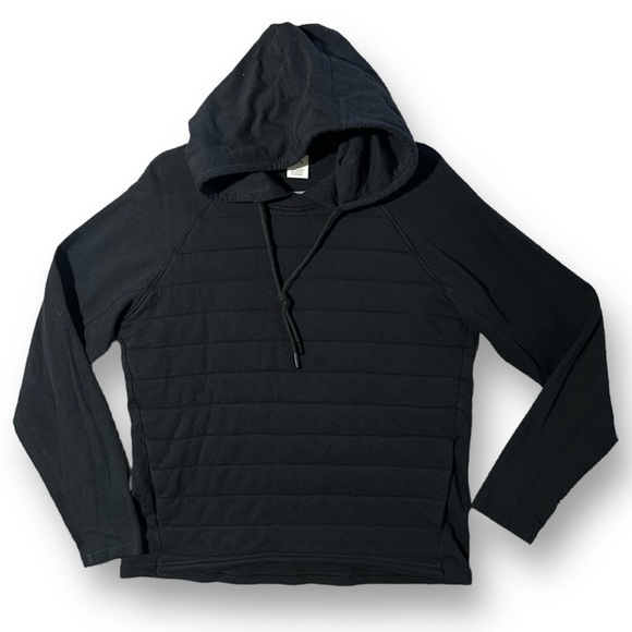 ZYIA Active Solid Black Quilted Hoodie Sweatshirt Hooded Pullover Sweater Top M - Picture 5 of 8